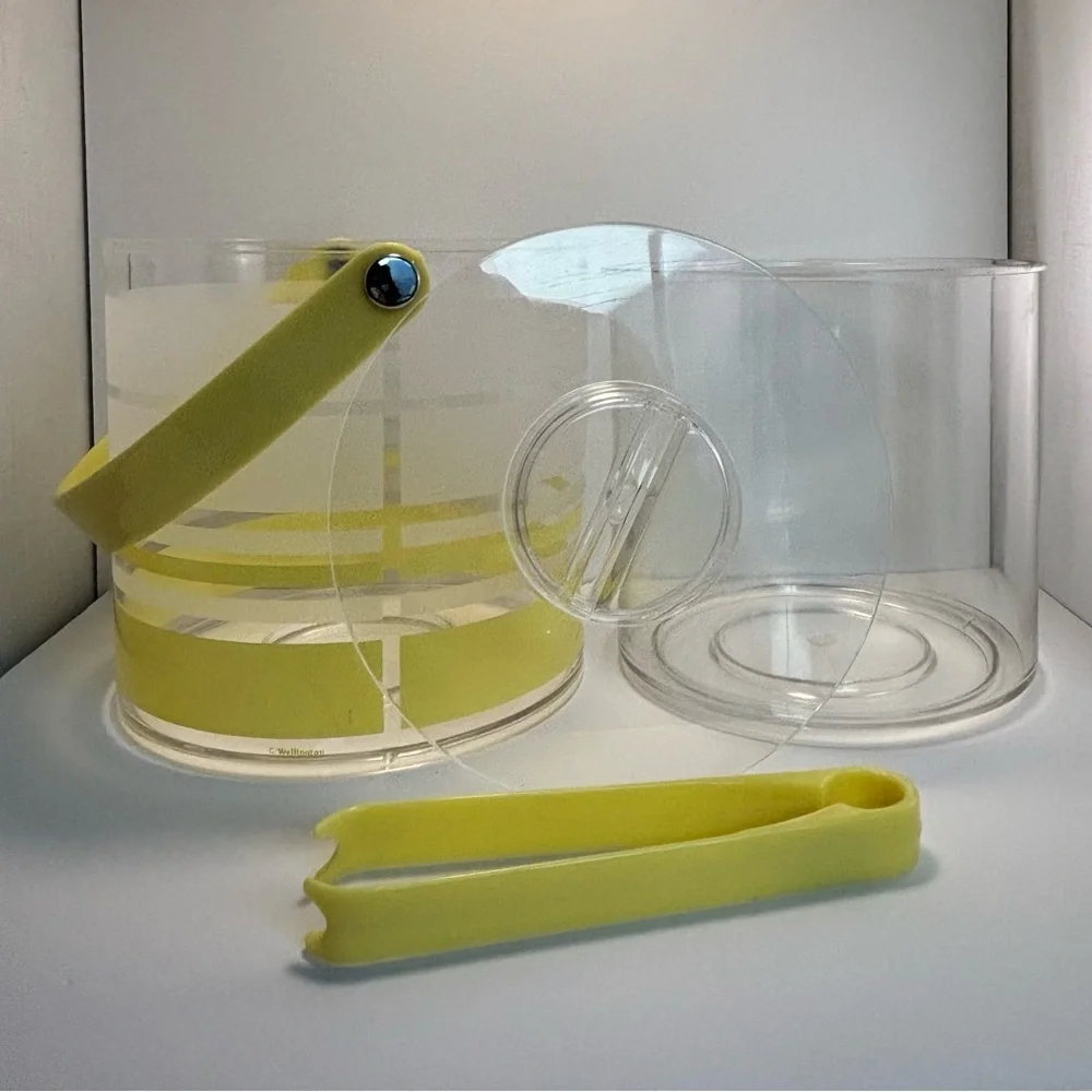 Mid-Century Modern Handled Ice Bucket & Lid Yellow Retro Acrylic Wellington